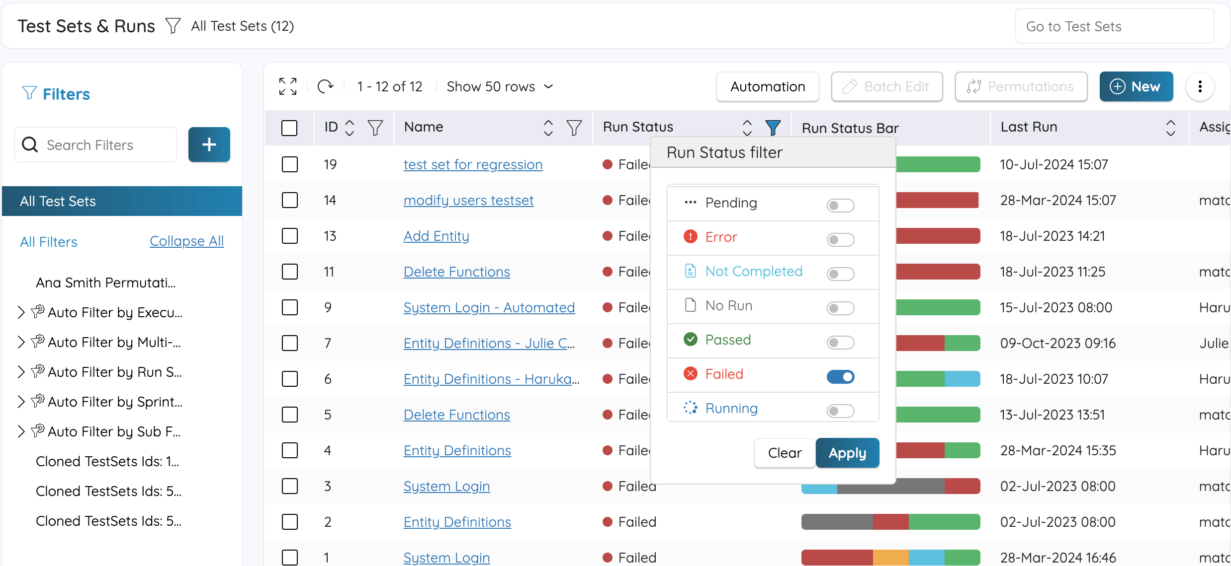 new testset grid filter